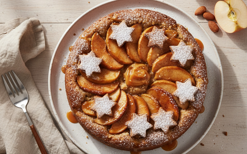Veganer Apfel-Karamell Kuchen mit Zimt-Sternen