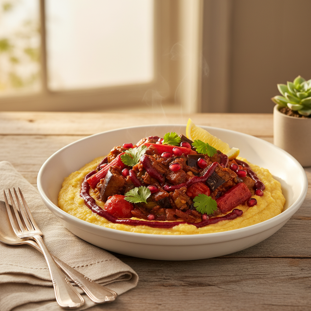 Vegane Auberginen-Gulasch mit Polenta