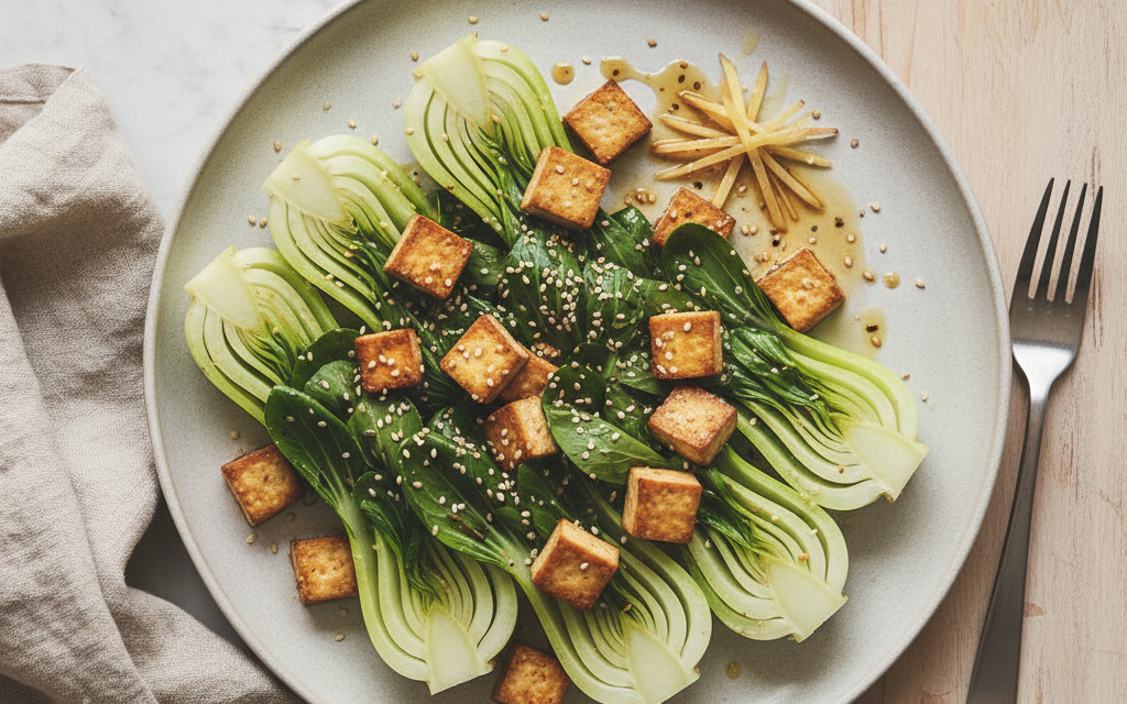 Veganer Baby-Bok Choi Salat mit Tofu & Sesam