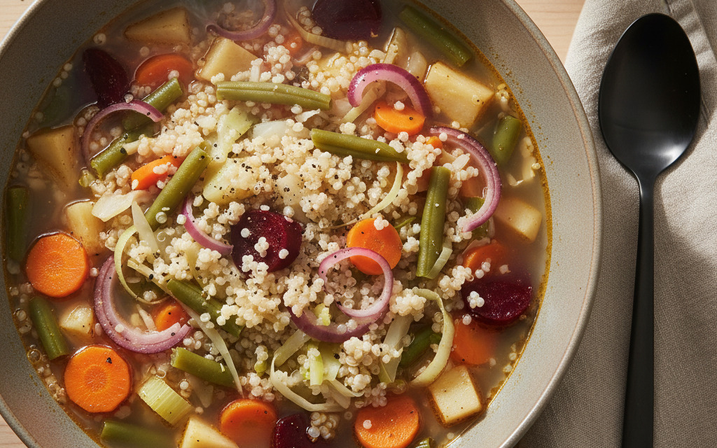 Bunte Gemüsesuppe mit Quinoa für kalte Tage