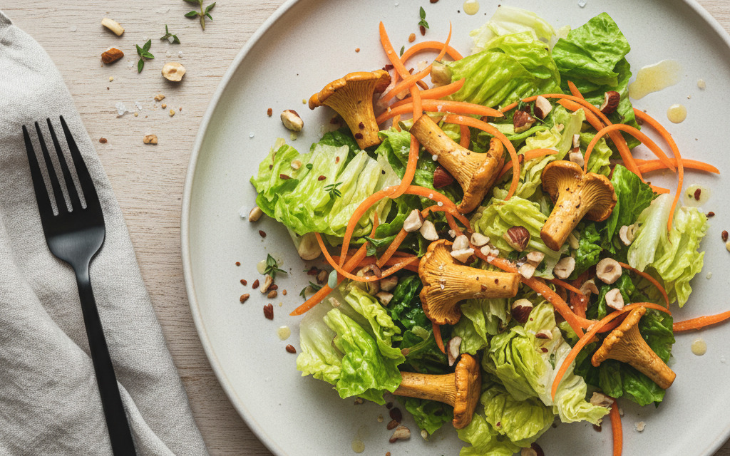 Bunter Veganer Salat mit Pfifferlingen & Haselnüssen