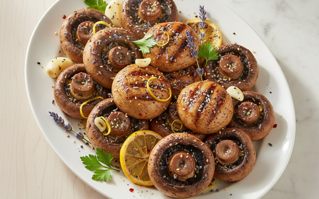Gegrillte Lavendel-Lemon-Chili Champignons