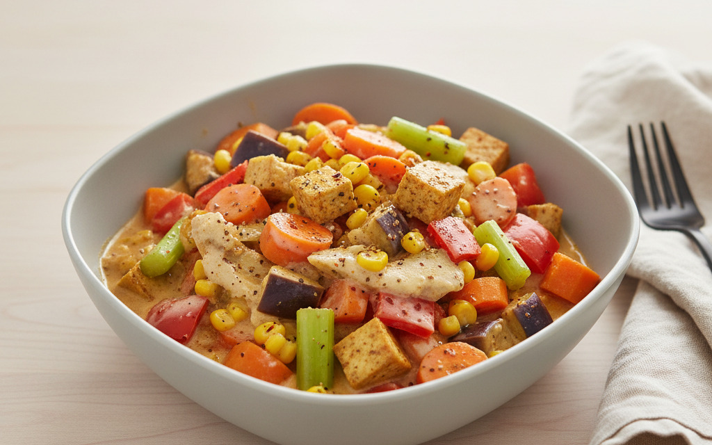 Buntes Vegane Gemüse-Curry mit Kokosmilch und Tofu