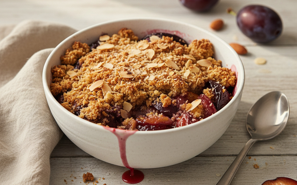 Glutenfreier Vegane Zwetschken-Kokos-Crumble