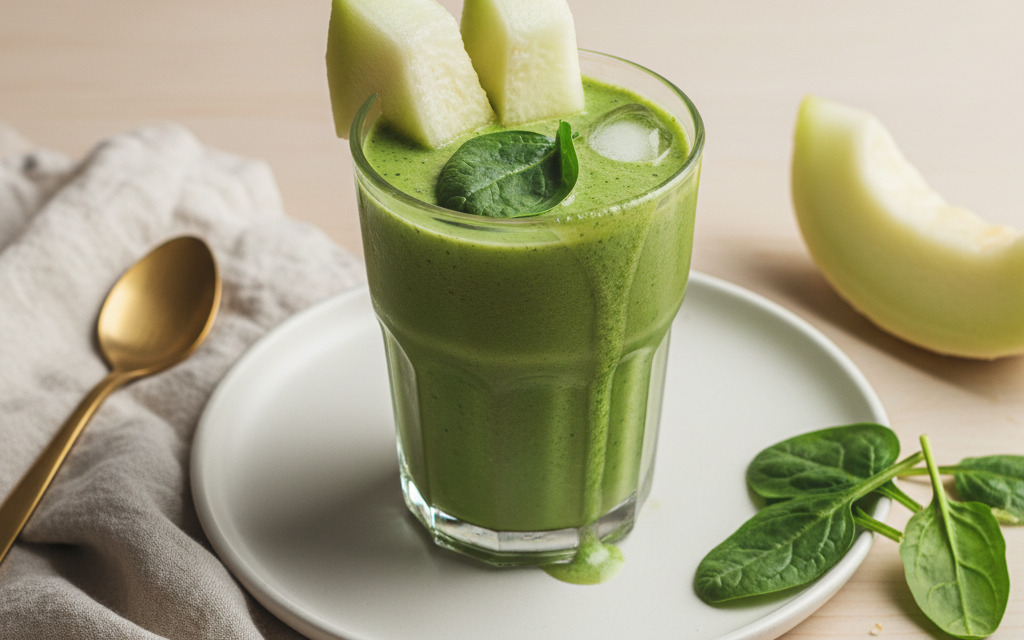 Doppelt Veganer grün: Zuckermelonen-Spinat-Smoothie