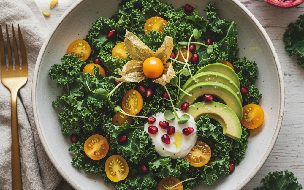 Veganer Grünkohl-Salat mit Granatapfel & Avocado