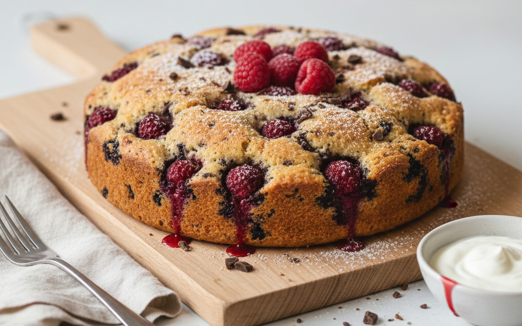 Veganer Himbeer-Kuchen mit Schokosplittern