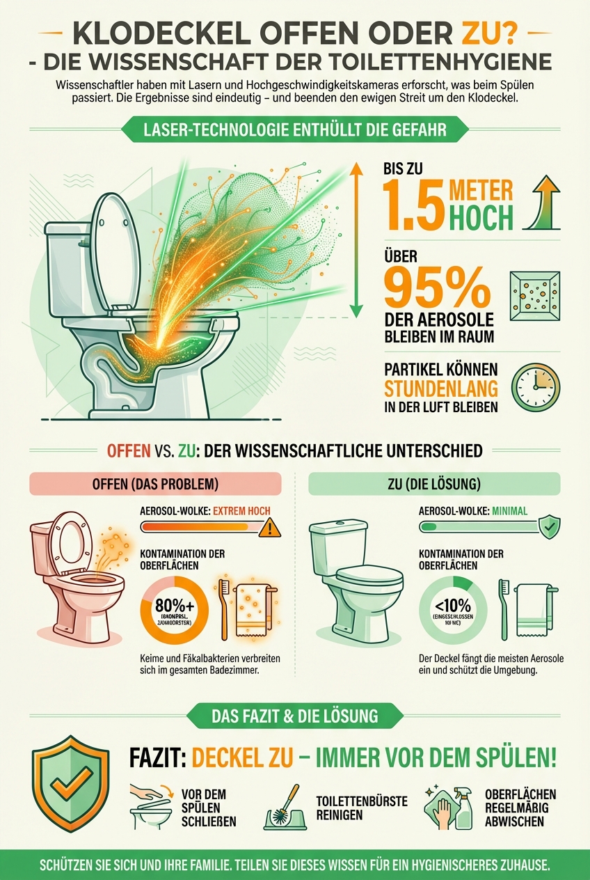 Infographic: Klodeckel offen oder zu? - Die Wissenschaft der Toilettenhygiene