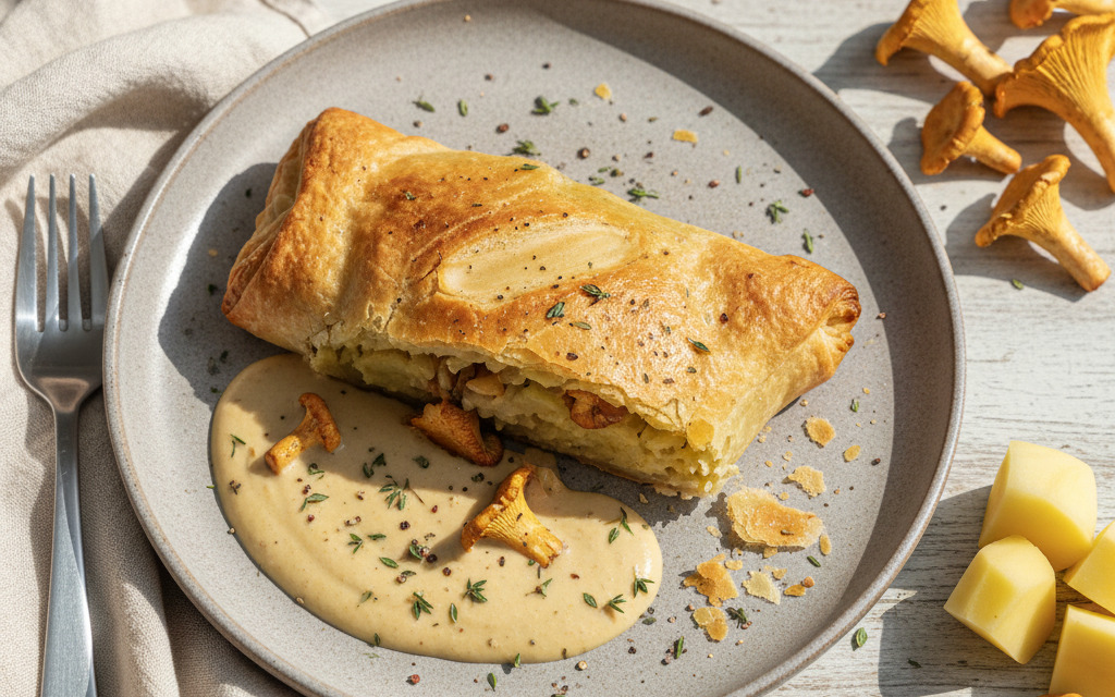 Vegane Kartoffel-Strudel mit Pfifferlingen