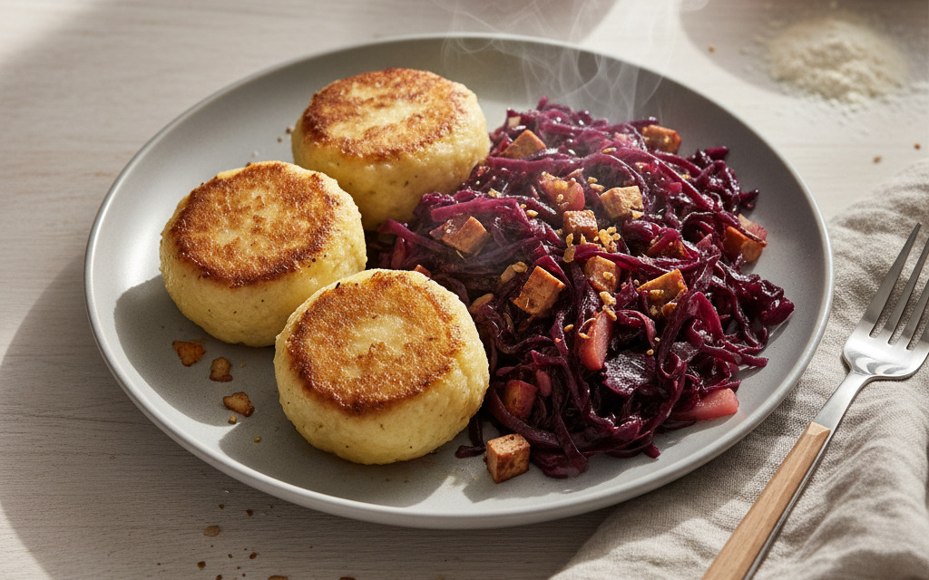 Deftige Kartoffelknödel mit Rotkraut