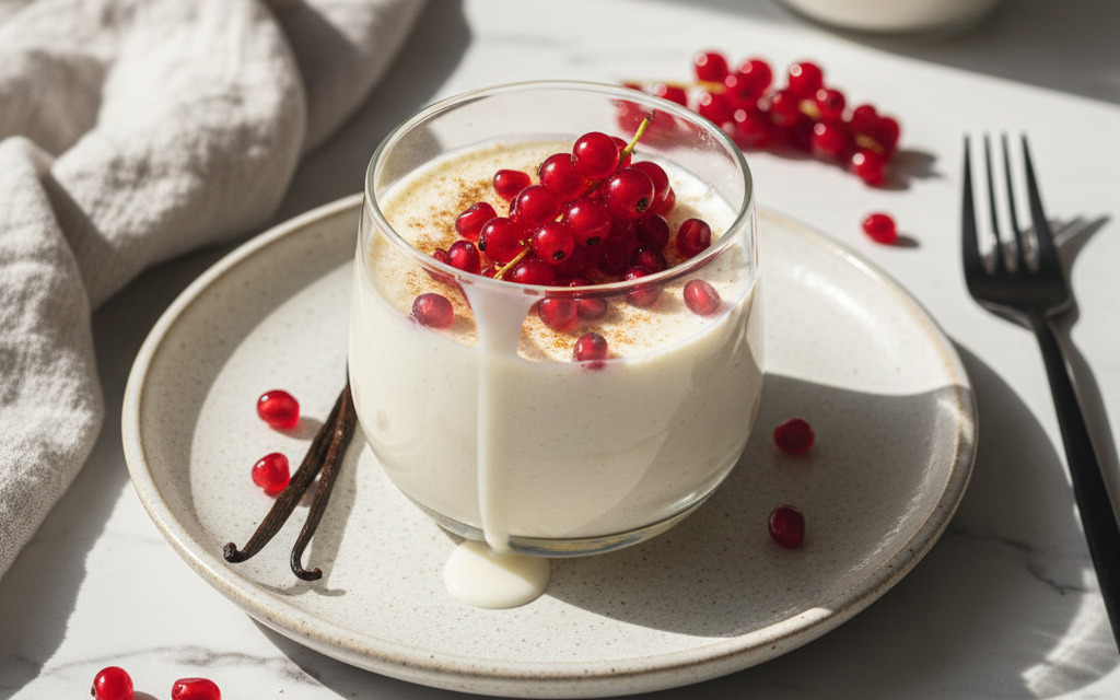 Vegane Kokos-Panna Cotta mit Granatapfel oder Johannisbeeren