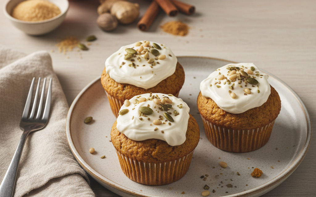 Kürbismuffins mit veganem Sauerrahm Frosting