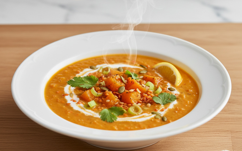 Feine Kürbis Kokos Linsen Suppe