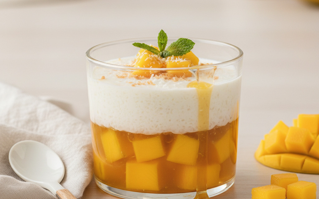 Mango Vegane Kokos Schicht-Pudding