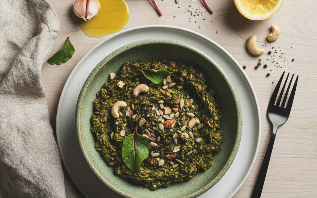 Pesto Vegane aus Rüben-Blättern