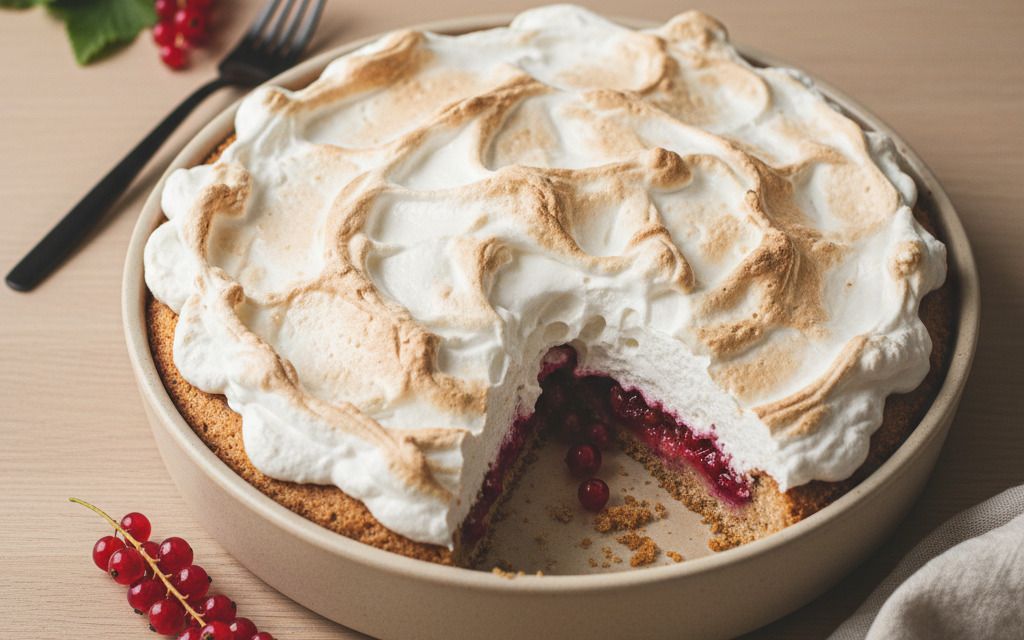 Veganer Ribisel- bzw. roter Johannisbeerkuchen mit Schneehaube