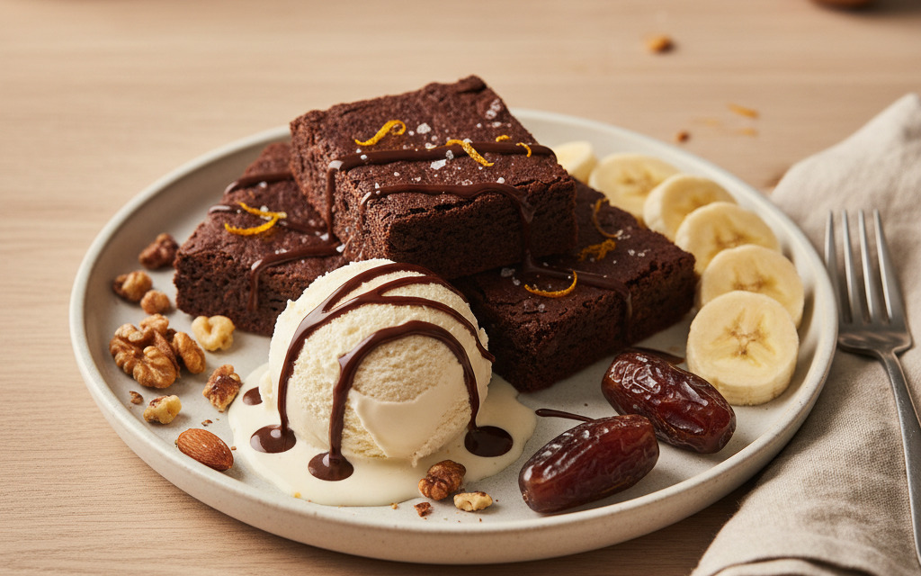 Rohvegane Brownies mit Vanilleeis