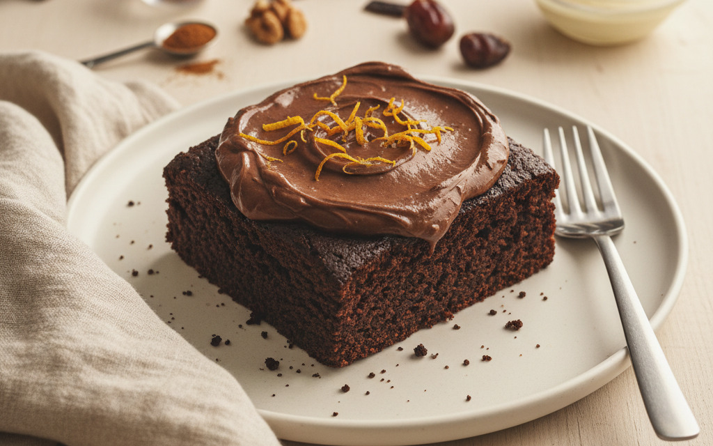 Veganer gluten- & zuckerfreier Schoko-Fudge-Kuchen