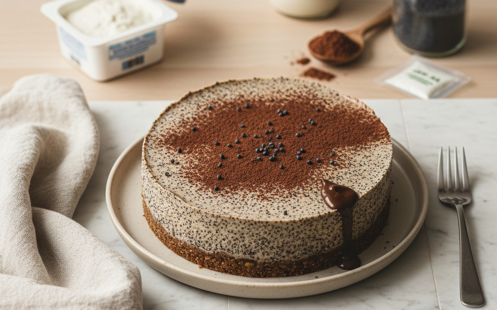 Herrlich Vegane frischer Schoko-Mohn Cheesecake