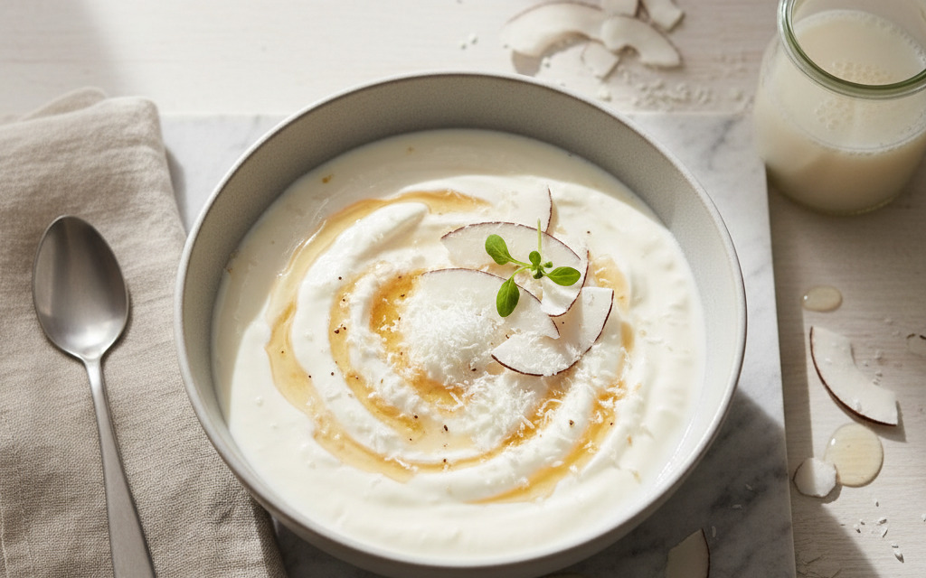 Selbstgemachtes vegane Kokosnuss-Joghurt mit Rejuvelac