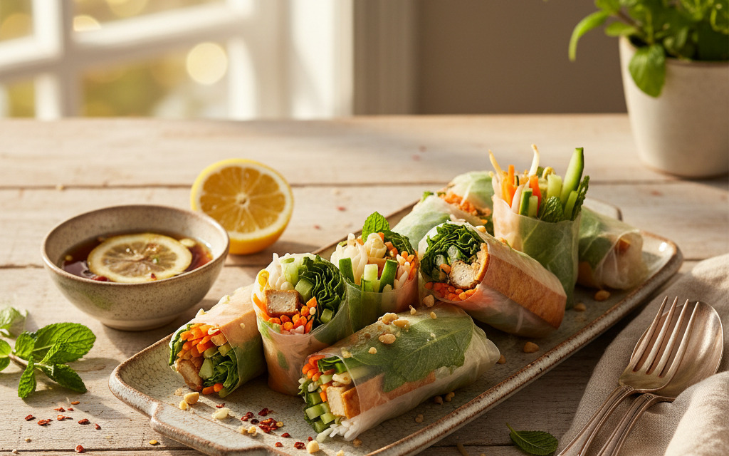 Frisch fröhliche Sommerrollen mit Tofu