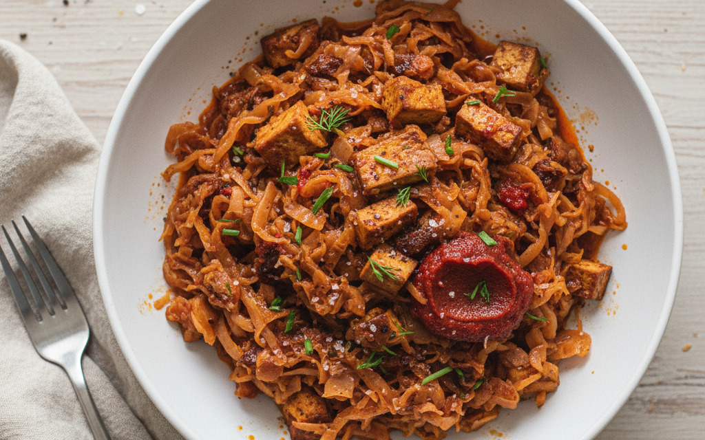 Veganes Ungarisches Sauerkraut mit Räuchertofu