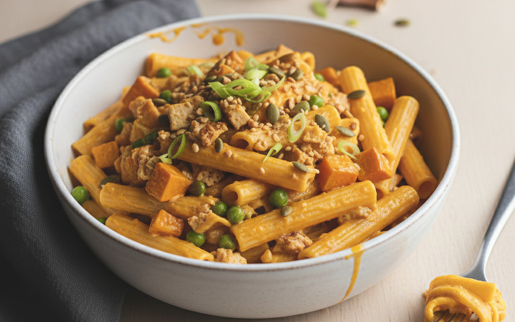 Vegane Kürbis Carbonara Pasta