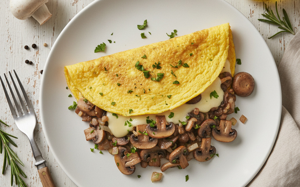 Veganes MyEy Omelette mit Pilz Käse Füllung