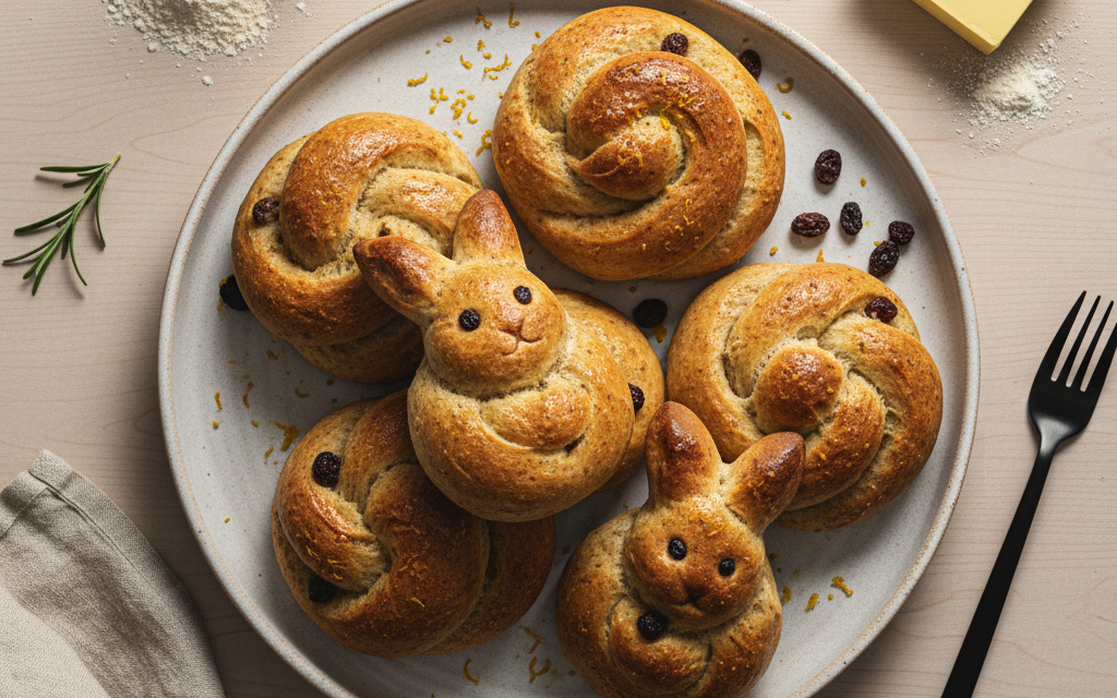 Schnelle vegane Vollkorn-Osterpinzen und -Osterhasen
