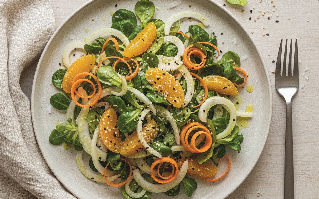Veganer Fröhlicher Zitrus-Fenchel-Feldsalat