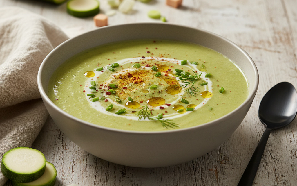 Vegane Einfache, schmackhafte Zucchinicremesuppe