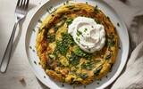 ai/ai spinat frittata mit saurer sahne aus sonnenblumenkernen