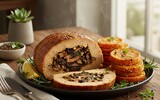 ai/ai veganer braten mit glasierten suesskartoffeln